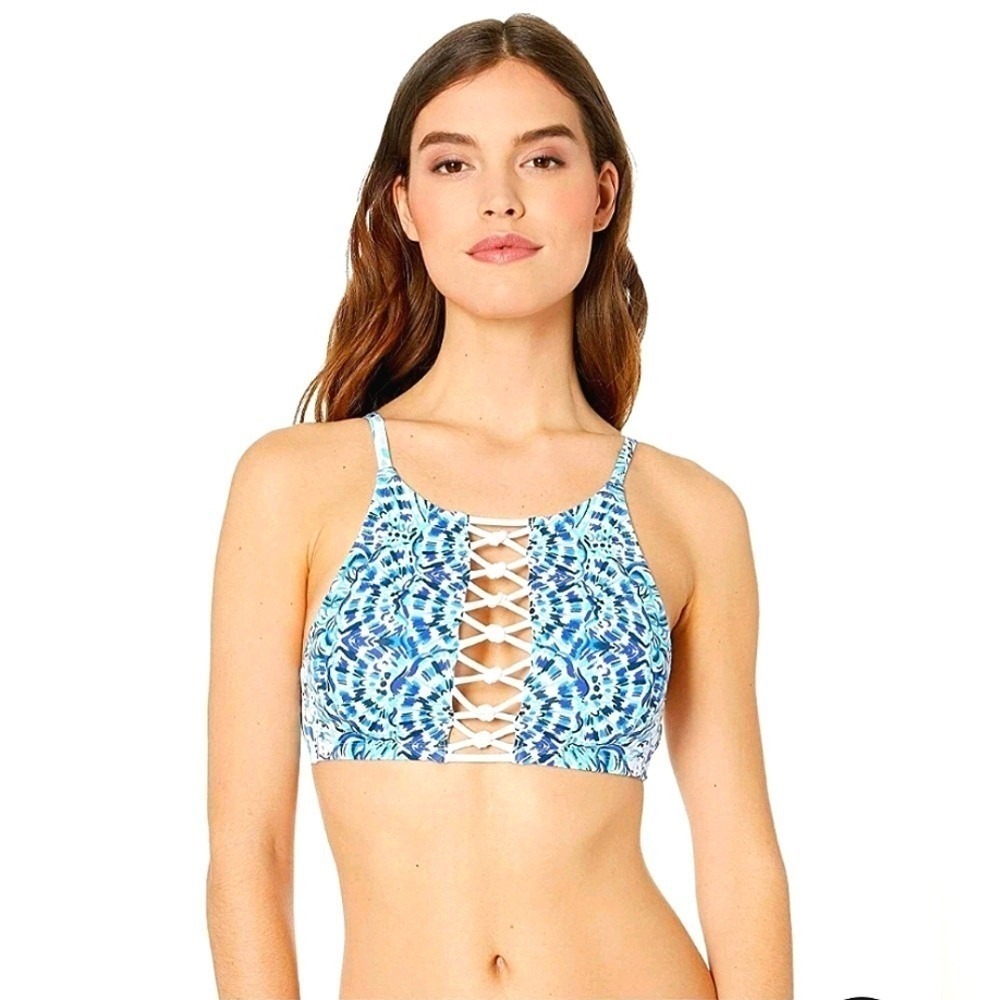 Lilly Pulitzer Size 4 Adderlay Lattice Front Swim Halter Top Call My Shell Phone